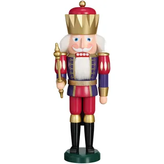 Seiffener Volkskunst Nussknacker König exklusiv 40 cm hoch Figur aus Holz Original Erzgebirgskunst Gold-Indigo-Himbeer