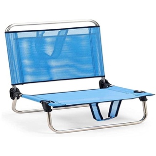 Solenny 50001072725250 8434826105250-Strandstuhl klappbar, niedrige Rückenlehne mit Tasche und Griffen, Metall, blau