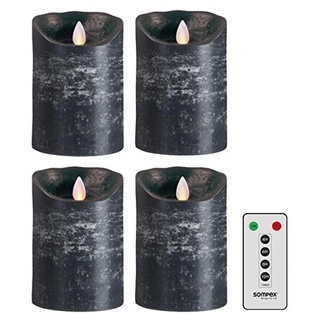 sompex 4er Set Flame LED Echtwachskerzen 12,5cm anthrazit mit Fernbedienung, 36560, Adventskranz-Set