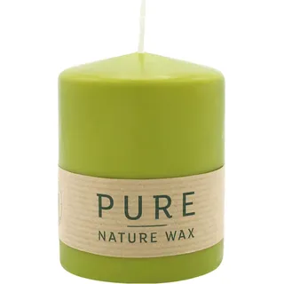 100% PURE, NATURAL WAX, Stumpenkerze, Olive, WENZEL, 90/70 mm, Brenndauer ca. 38h, 100% plastikfrei