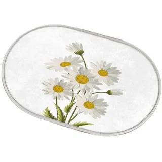 WowPrint Weiße Gänseblümchen Oval Langes Haar Verdickte Fußmatte 40 x 60 cm, Gänseblümchen Blume Eingangstürmatte Waschbar rutschfest Saugfähig Matte Area Rug Bodenmatte Teppich