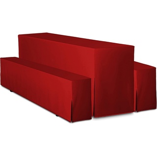 Hussen-Set Hussen für Bierzeltgarnitur Premium 3-teiliges Set, TexDeko, Farbe & Länge: nach Wahl, blickdicht & pflegeleicht rot 220 cm