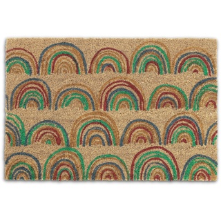 Relaxdays Fußmatte Kokos, Regenbogen Muster, Fußabtreter 40 x 60 cm, wetterfest, Türvorleger innen & außen, Mehrfarbig