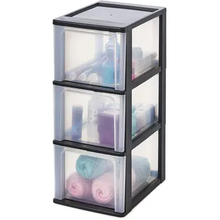 Iris Ohyama, Schubladenschrank, Schubladencontainer, 3 Schubladen mit 13 L, Format A4, durchsichtige Schubladen, Büro, Wohnzimmer - Organizer Chest OCH-2300 - Schwarz