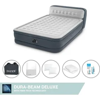 Intex Luftbett - 2 Personen - 152 x 236 x 86 cm - Grau - Mit elektrischer Pumpe + Spannbettlaken Weiß + Kopfkissen + Molton 2 in 1 Kissenbezüge +...