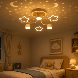 zenlavia Deckenleuchte Kinderzimmer mit Sternenhimmel Projektor, LED Deckenlampe Dimmbar mit Fernbedienung, 24W 2400lm, Farbtemperatur Einstellbar 3000–6500K, Nachtlicht, Timer & Memory-Funktion