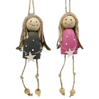 Florists Products Christbaumschmuck Holzengel zum Aufhängen Grau Pink, Weihnachtsdeko, 7,5cm, 6 Stück