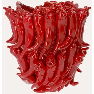 KEYHOMESTORE | Rote Keramikvase mit Chilischoten-Dekor, elegante Dekoration für Innenräume und Tisch, Vase aus hochwertiger Keramik - Made in Italy