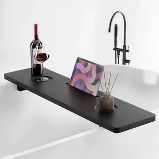 Tinamo Badewannen-Caddy Tablett Tisch | 89,9 x 22,9 x 6,3 cm großes Badewannen-Tablett aus Holz | Kippsichere, nachhaltige Badewannenablage für Badewanne | Badewannenzubehörhalter für Badewanne