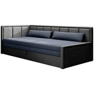MOEBLO Schlafsofa FULO, Daybett Tagesbett Jugendbett Sofa mit Bettfunktion Couch für Wohnzimmer Polstersofa Wohnlandschaft, mit Schlaffunktion und Bettkasten blau|grau