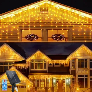 Acxilexy Solar Eiszapfen Lichterkette, 6M 264 LEDs Eiszapfen Vorhang Lichter mit 8 Modi, Fernbedienung Eisregen Lichterkette, IP65 Wasserdicht Lichtervorhang für Weihnachten, Balkon, Garten