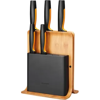 Fiskars Functional Form 5 knife set with stand, Messerblock, Silber, Schwarz, Orange, Braun