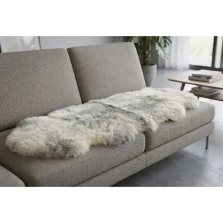 KUHFELL online & NOMAD Fellteppich Lammfell Doppel fell Couch Auflage 180 x 60 cm aus 2 echten Lammfellen beige|grau