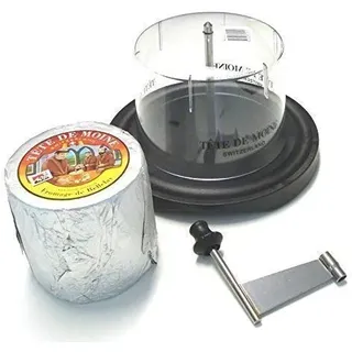 Girolle Schweizer Käsehobel Tradition mit Haube und ein Ganzer Laib 850g Tete de Moine AOP Käse