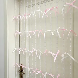 FOSDICK 2 Sets Schleifen Deko Girlande, Weiß Rosa Schleifen Girlanden Deko, Rosa Schleife Perlen Girlande, Aufhängen Pinke Schleife Dekoration für Türvorhang Fenster Wanddeko Wohnzimmer Schlafzimmer