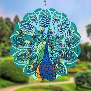 Windspiel Edelstahl 3D Pfau für Garten & Balkon