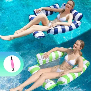 Wasserhängematte,Zusammenklappbar Aufblasbares Schwimmbett, 4 In 1 Aufblasbare Wasserspielzeug,Pool Aufblasbar Wasser Hängematte für Sessel Matratzen Sitz Schwimmmatratze mit Infloator-Pumpe