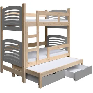 Masseno Etagenbett, Kiefer, Grau, Holz, 75x180 cm, Kinderzimmer & Jugendzimmer, Kindermöbel, Kinderbetten, Etagenbetten