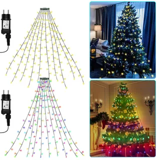 Jopassy LED Lichterkette Weihnachtsbaum 280 LEDs 2,8m Außen Christbaumbeleuchtung mit Ring LED Baummantel 8 Lichtmodi Warmweiß