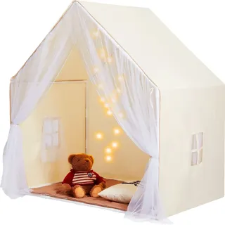 Vevor Kinderspielzelt, Kinderzelt für Kinder von 1–5 Jahren, Kleinkinderzelt mit Matte und Zeltlampe, Zelt für Kinder mit Fenstern für drinnen und draußen, Jurtenzelt Beige 1 Tür 2 Fenster