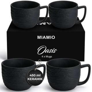 MIAMIO – 450 ml Kaffeetassen / 4er Tassen-Set – Keramik Tasse matt schwarz für Kaffee, Latte, Cappuccino und Tee – Oasis Kollektion