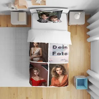 Jaucin Personalisierte Bettwäsche Sets: Gestalten Sie Ihre Bettwäsche und Kissenbezüge 135x200 mit eigenem Foto | Personalisierte Weihnachts Geschenke (135x200cm, 4Foto2)