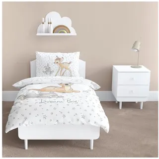 MTOnlinehandel Babybettwäsche Bambi und Klopfer 100x135 + 40x60 cm, 100 % Baumwolle, Flanell / Biber, 2 teilig, Disney's Rehkitz und Hase für Mädchen und Jungen weiß