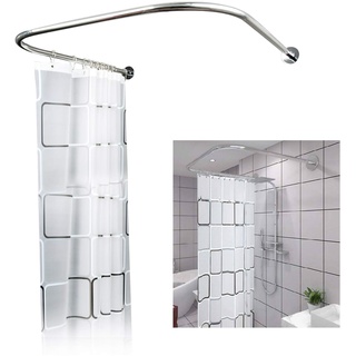 Dehnbar Edelstahl U-Form Duschstange Ohne Bohren Duschvorhangstange Badewanne Bogenstange mit Duschvorhang für Badezimmer, Bekleidungsgeschäft, Privatraum