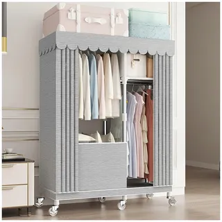 Garderobe Für Schlafzimmer 170cm kleiderschrank mit Rollen Stoffschrank Mit Reißverschluss Aufbewahrungsgarderobe mit Ablagen & Kleiderstange Geschlossener Kleiderständer für Kleiderorganisation