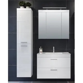 trendteam Badmöbel-Set Badezimmer Set Devon, inkl. Waschbecken, weiß Hochglanz, 3-teilig, (3-St) weiß