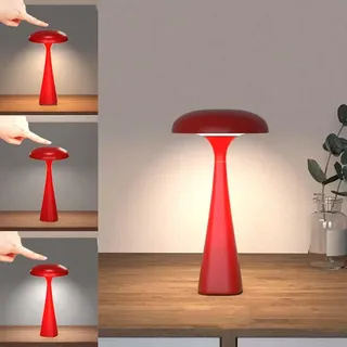 AoLa LED Pilz Lampe Kabellos Tischlamp Akku Touch Dimmbare 3000K-6000K Pilzlampe USB Aufladbar Tischleuchte Batterie Nachttischlampe Ohne Kabel Innen und Außen Tragbare Mushroom Lampe,Rot