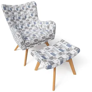 Supellex Sessel Manhattan Patchwork  mit Hocker 70 x 70 x 70 cm Mehrfarbig