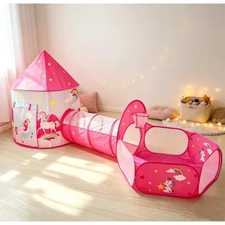 Benebomo Kinder spielzelt mit Tunnel,EinhornKinderzelt,bällebad mit Tunnel,Gartenspielhaus für Jungen Mädchen drinnen/draußen,mit Tragetasche