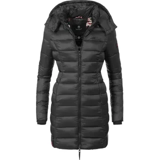 Marikoo Damen langer Wintermantel warmer Steppmantel mit abnehmbarer Kapuze Abendsternchen Schwarz Gr. 6XL - 6XL