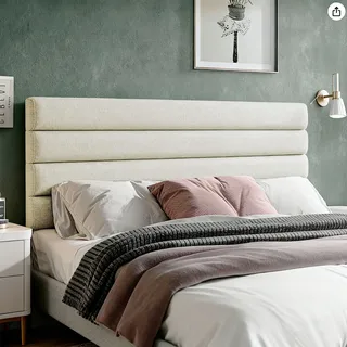 Bettkopfteil 140 Cm, Mit Leinen Bezogen, 3-fach Höhenverstellbar (106/116/126 Cm), Wandmontage, Beige