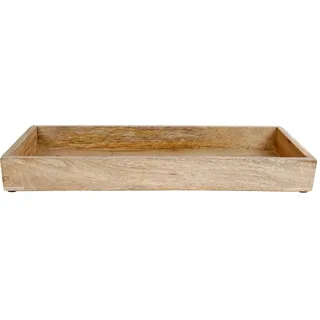 Mangoholz Kerzentablett eckig - ca. 39 x 14 cm - Deko Holztablett mit Rand - Holz Obst Schale Servier Brett Kerzen Tablett Adventskranz Weihnachten