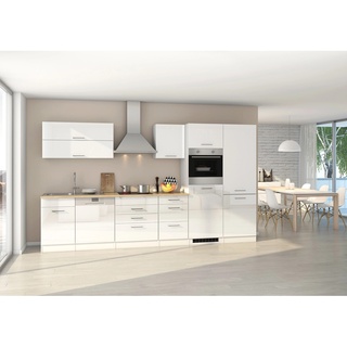 Held Möbel Küchenzeile/Küchenblock Mailand 360 cm Weiß Hochglanz-Weiß Matt ohne E-Geräte