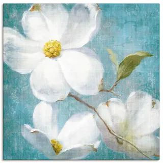 Wandbild ARTLAND "Vintage Blüte IV" Bilder Gr. B/H: 50 cm x 50 cm, Leinwandbild Blumen quadratisch, 1 St., blau Kunstdrucke als Leinwandbild, Poster in verschied. Größen