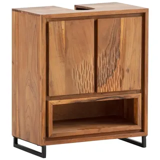 Woodkings Waschbeckenunterschrank Maddox | Badschrank 50x60x30cm aus Massivholz Akazie | Rustikal Für Bad und Gäste-WC | Unterschrank Lackiert, mit Metallfüßen
