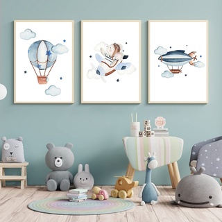 CULASIGN 3er Set Poster Kinderzimmer, A4 Bilder Babyzimmer Kinderposter OHNE Bilderrahmen, Wandbilder Deko Mädchen Junge, Kinderbilder Autos Flugzeuge Heißluftballons (DEF,30x40cm)