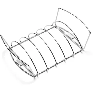 Weber Premium Spare-Rib-Halter & Bratenkorb, beidseitig nutzbar, spühlmaschinenfest, passend für Weber Q 300/3000 & größere Gasgrills sowie Holzkohlegrills ab Ø 57 cm - Silber (6469)