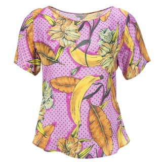 Frogbox Blusentop Frogbox Satin-Bluse luftig lockeres Damen Blusen-Shirt mit Bananen-Print Freizeit-Shirt Bunt bunt 34
