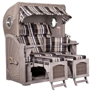 Mr. Deko Strandkorb Düne Bullauge Mahagoni Washed Grey PE Koboo Grey Dessin 583