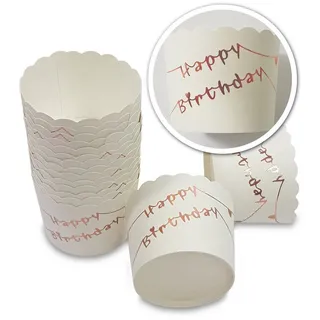 Frau Wundervoll Frau WUNDERVoll® 25 MUFFIN BACKFORMEN Happy Birthday rosegold Durchmesser 6,1 cm/Muffinbackform, Muffinform, Backformen, Backförmchen, Cupcake Formen, Muffin Förmchen Papier