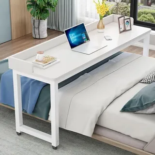 YUGXTH Überbetttisch mit Rollen, Universal-Betttisch, Rollbarer Betttisch mit Schallschutz, Esstische Oder Laptop-Betttische for Homeoffice/Krankenhaus-Arbeitsplatz(White A,200cm/78.7in)
