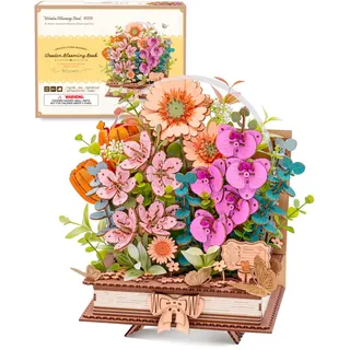 ROBOTIME 3D Holzpuzzle Blütenbuch - Künstliche Blumen Modellbausatz Für Erwachsene, DIY Bastelset Zur Konstruktion, Kunst Deko Für Zuhause