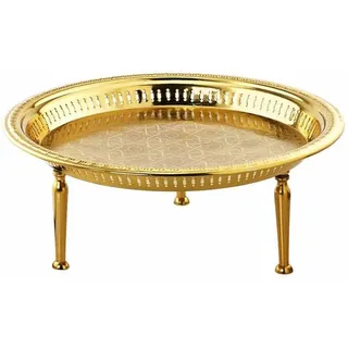 Marrakesch Orient & Mediterran Interior Dekotablett Tablett Atay aus Metall gefertigt im orientalischen Design, Gold 50 cm (1 St), Handarbeit goldfarben