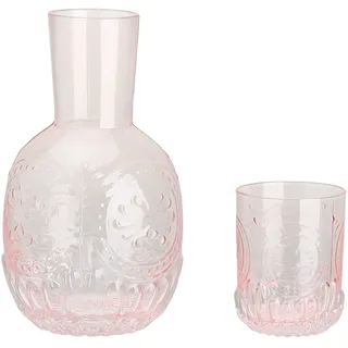 Nachttisch Wasserkaraffe und Glas Set für Bett Wasserkaraffe Set mit Tumbler Glaskrug [Rosa] Karaffe mit Glasbecher Clear Night
