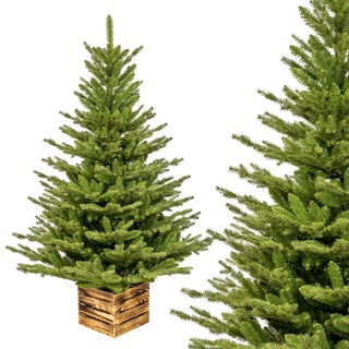 Premium Künstlicher Weihnachtsbaum 180 cm I Künstlicher Tannenbaum mit Holzkisten-Ständer I Zweige Imitieren Echten Baum I Mix aus Spritzguss & PVC I Dichte Nadeln I Tasche Inklusive I Made in EU