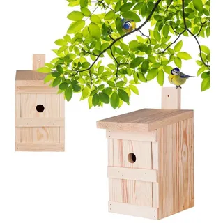 BigDean 2X Nistkasten für Meisen & Kleinvögel - Vogelhaus aus Massivholz - 27x17x17cm - Brutkasten handgemacht in Europa - Meisenkasten wetterfest mit Einflugloch 28mm